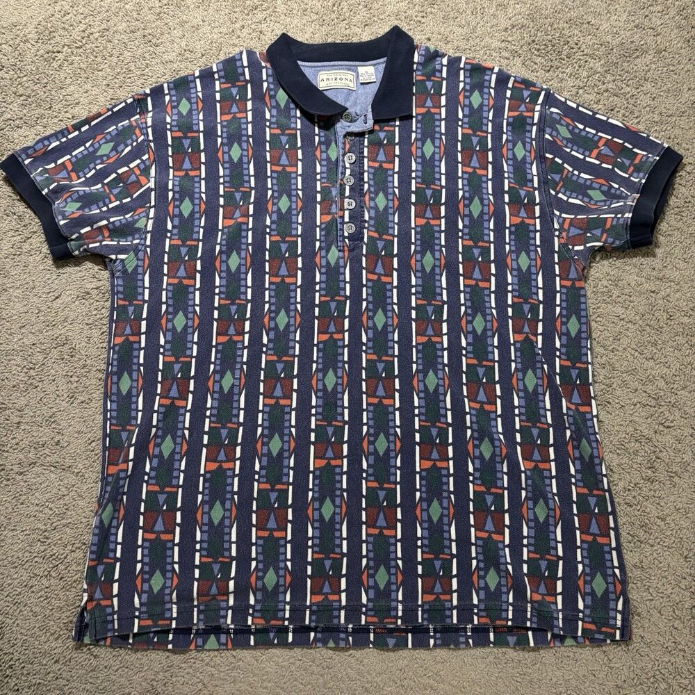 Vintage Arizona Jean Co Polo Shirt XL 90s Southwestern Geometric Tribal Cotton